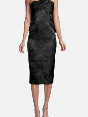 Toccin Women's Black Loulou Draped Bow Midi Dress Size 8